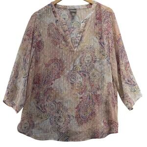 Womens Chico's Size 3 XL‎ 16 Paisley Dot Textured Blouse Sheer Tunic Lightweight